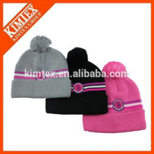 wholesale acrylic custom striped knit beanie with pom